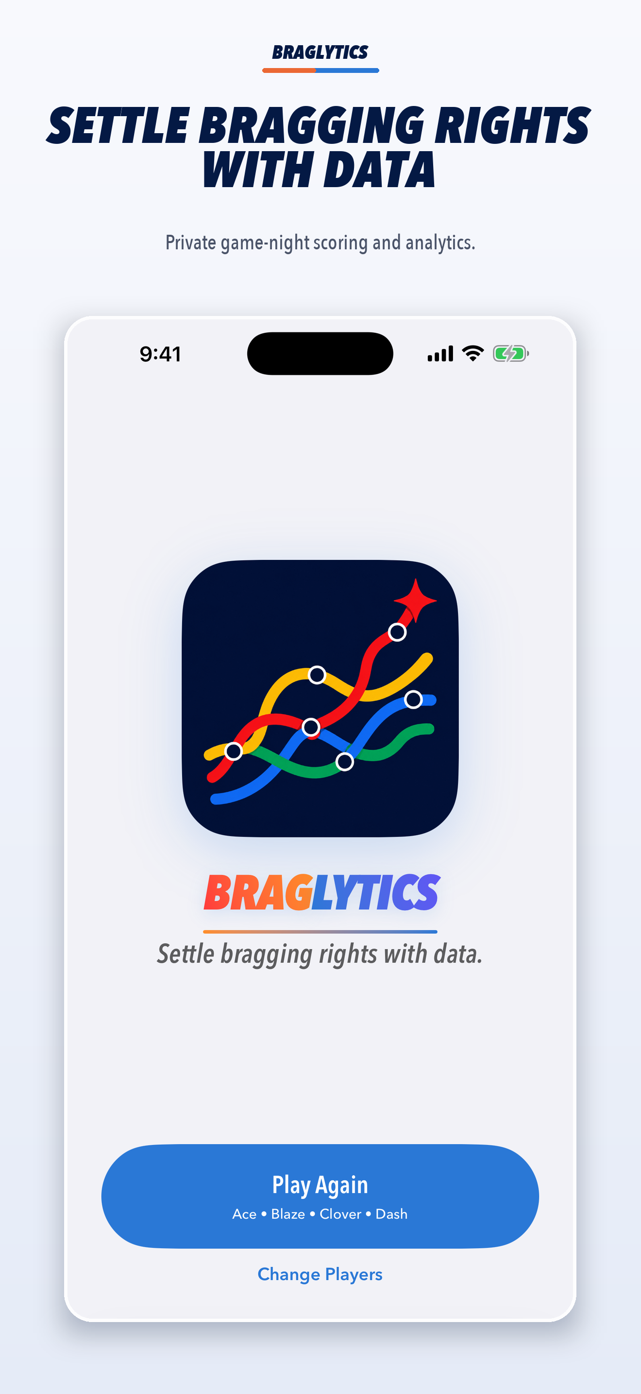 Braglytics home screen showing a four-player rivalry table